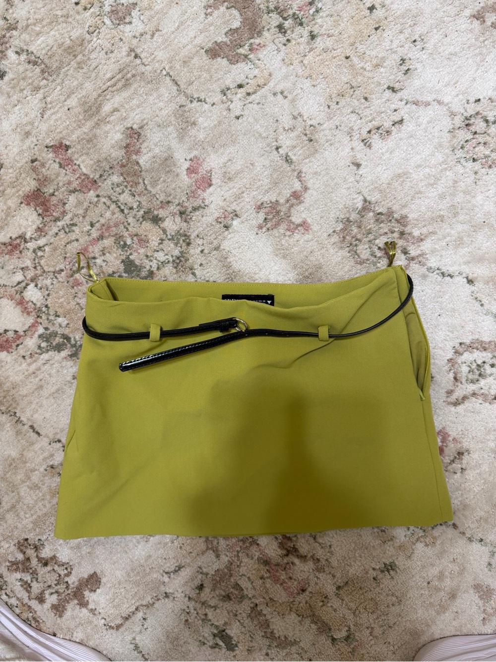 Zara Chartreuse Green Mini Skirt with Black Trim